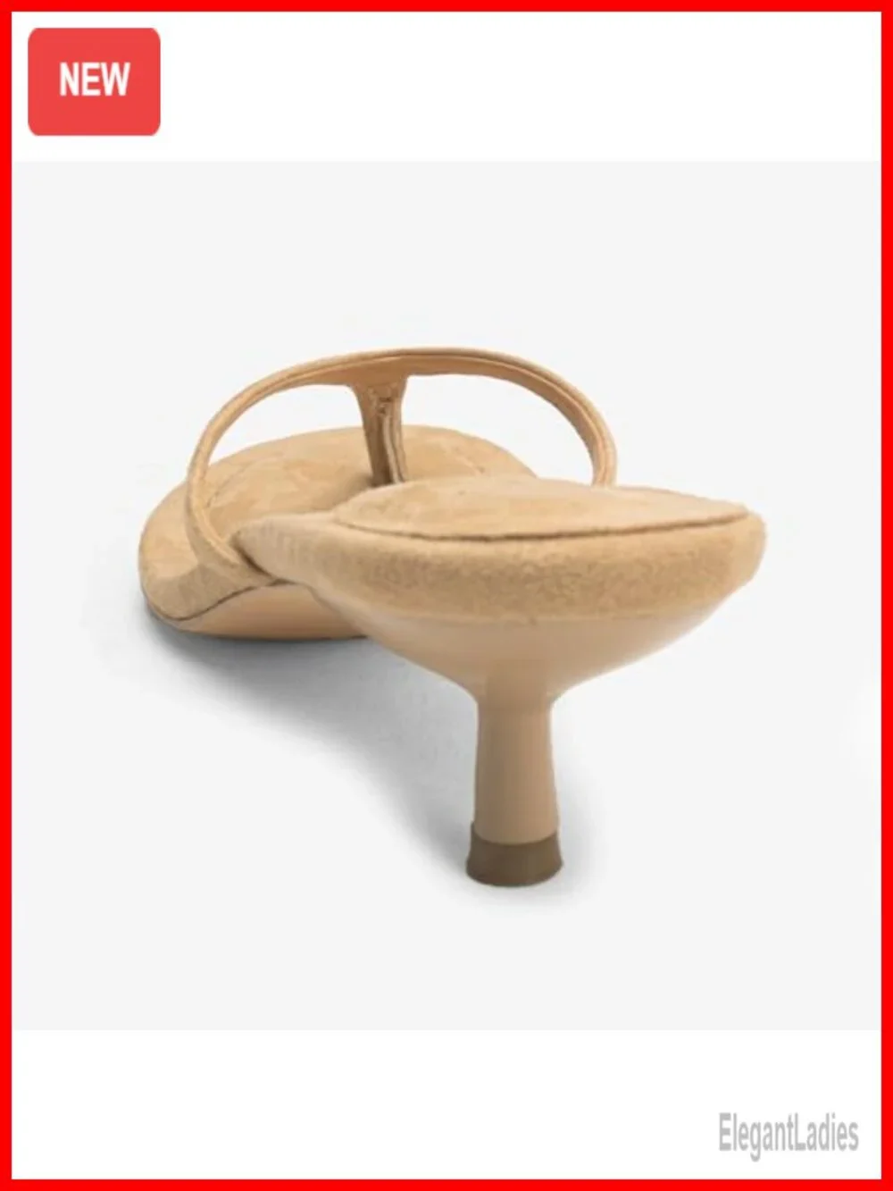 Suede Flip Flops Open Round Toe Thong Heeled Sandals Kitten Heels